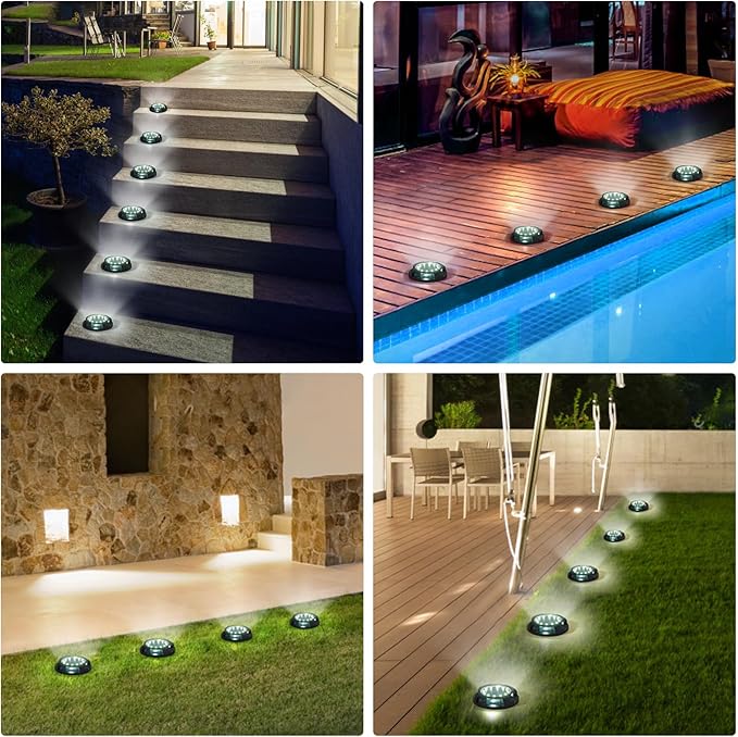 Solar Lights Outdoor Waterproof - New Upgraded Up and Side Light, 12 Pack 16 LED In-Ground Lights Outdoor Solar Lights for Yard Patio Garden Lawn Deck Outside Pathway Walkway Sidewalk (White Light)