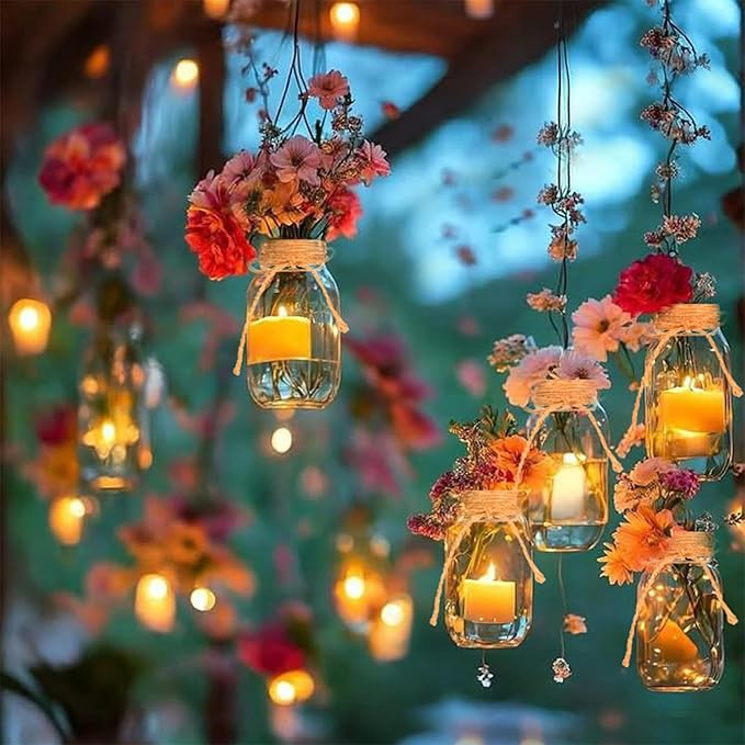 Vintage Glass Flower Vase,6 Pack FarmhouseTransparent White Glass Centerpiece Vases Mason Jars for Weddings, Parties & Home Decor Bulk (6, Transparent)