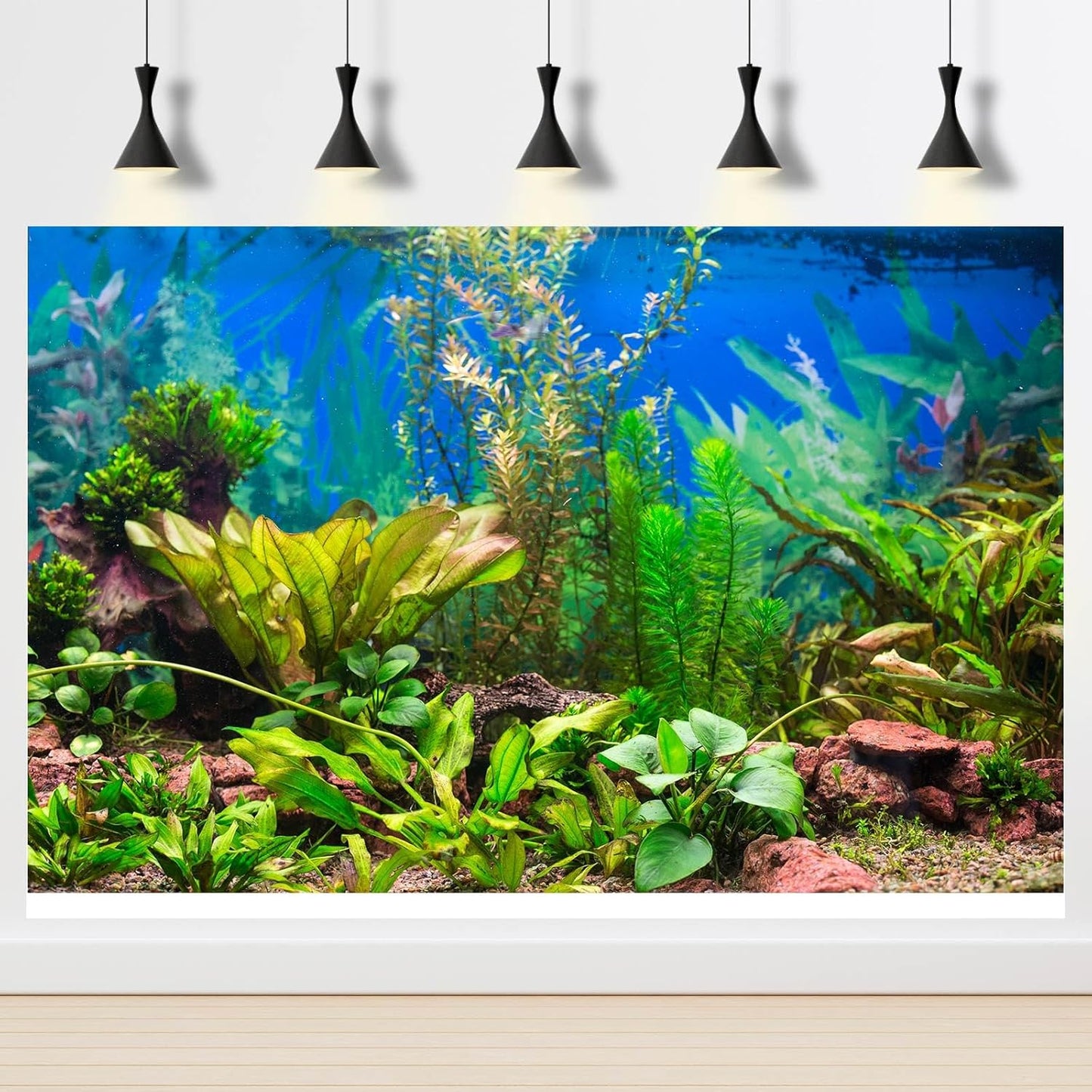 Aquarium Background Various Underwater Grass Plants Aquarium Backdrop Vivid and Fresh Green Aquatic Plants Stone River Bed and Dead Wood Purple Stone Fish Tank Background 30x18in