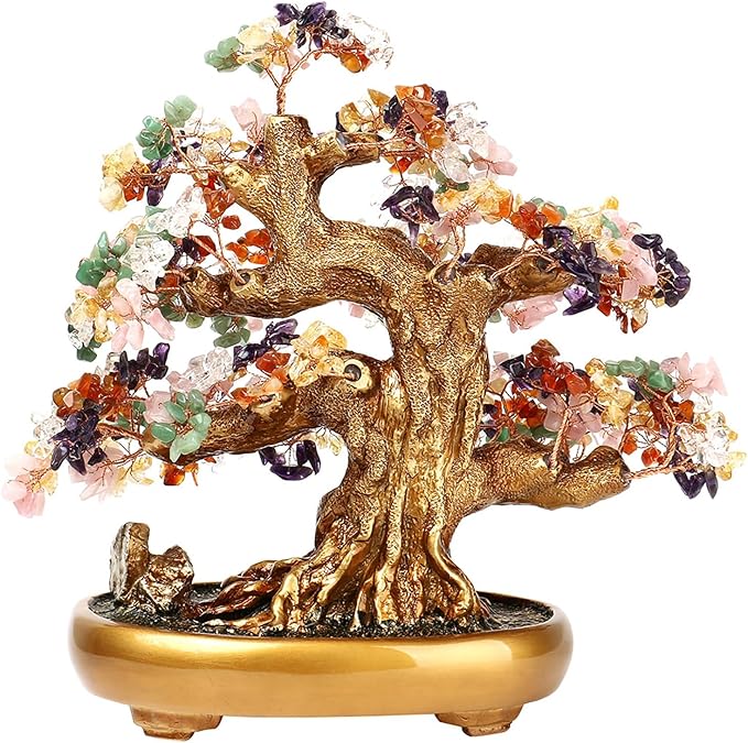 Comeon Large Crystal Quartz Lucky Tree Gem Tree for Office Home Feng Shui Decoration for Wealth/Fortune and Luck (Mix-Gemstone)