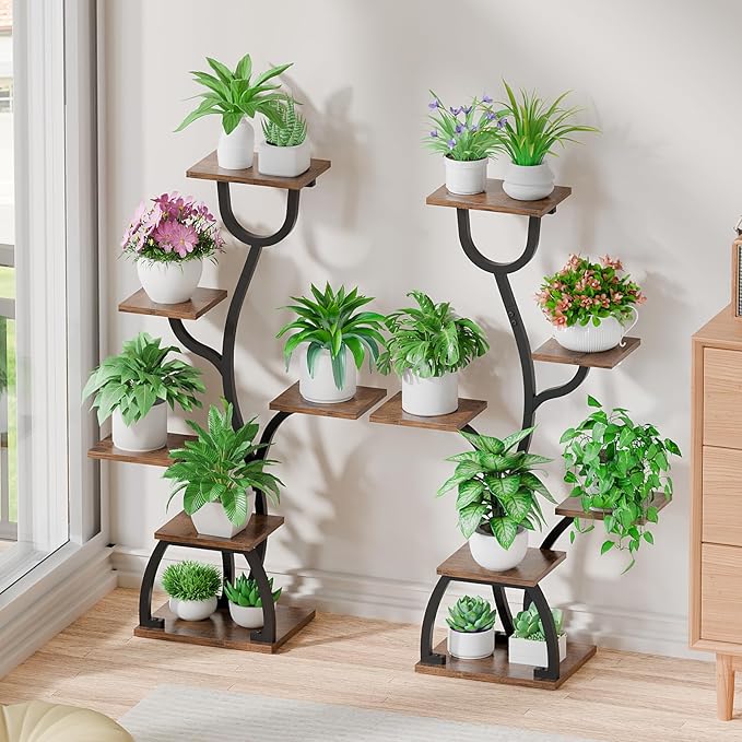 Plant Stand Indoor with Grow Lights - 2 Pack Indoor Plant Shelf, 6 Tiered Corner Flower Stand Shelves, 40" Display Shelf for Home, Living Room, Patio