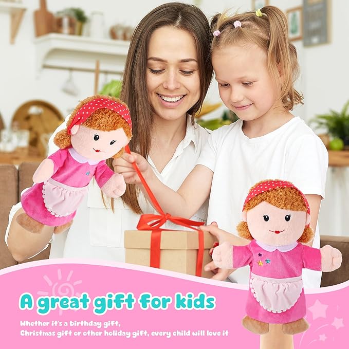 1 Pcs Family Hand Puppets 12 Inch Grandparents, Mom & Dad, Brother & Sister Plush Hand Puppet Toys Role-Play Toy Puppets for Kids Storytelling Imaginative Pretend Play Teaching Preschool(Mom A)