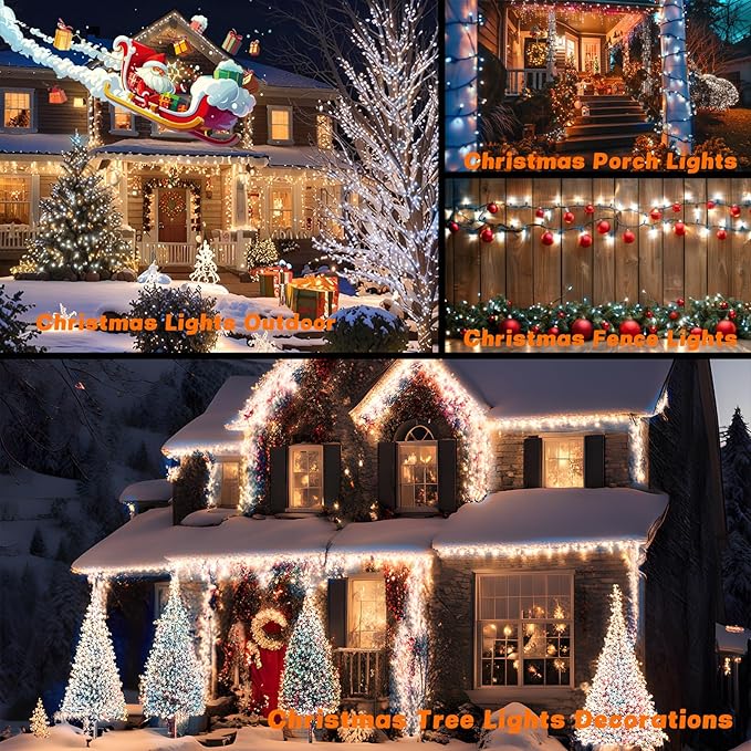 OZS 2PK 240LED 95FT Solar Sring Lights Outdoor Waterproof, Solar Christmas Lights for Outside, Green Wire Tree Electric Holiday Light with 8 Lighting Modes for Christmas Decorations(Cool White)