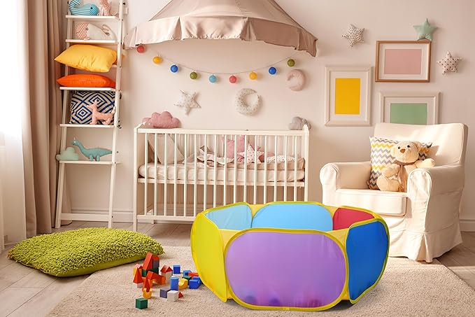 Eocolz Kids Ball Pit Large Pop Up Childrens Ball Pits Tent for Toddlers Playhouse Baby Crawl Playpen with Basketball Hoop and Zipper Storage Bag, Balls Not Included (1M Multicolor)