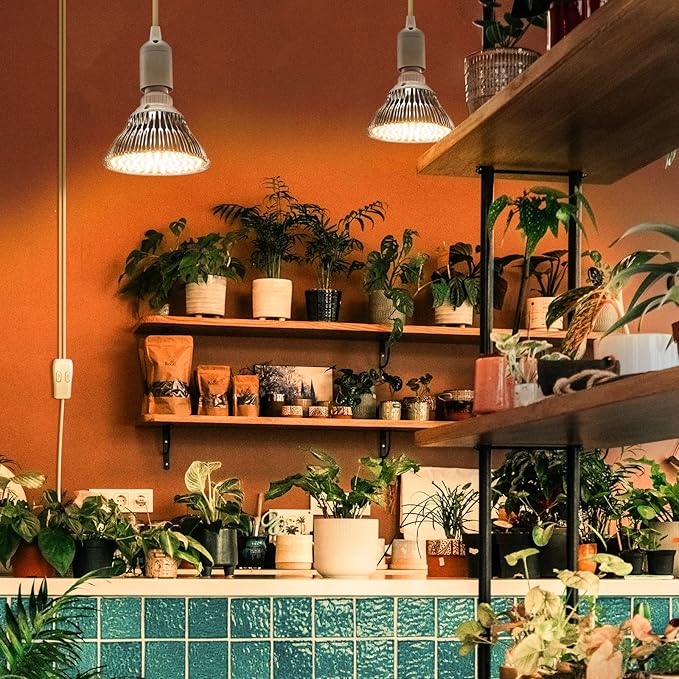 Hanging Grow Light, 50W (25W X 2), One Cord Double Head, Led Grow Lights for Indoor Plants, Full Spectrum, Grow Lights for Seed Starting, Hanging Plant Light Bulbs with 16.4FT Power Cord