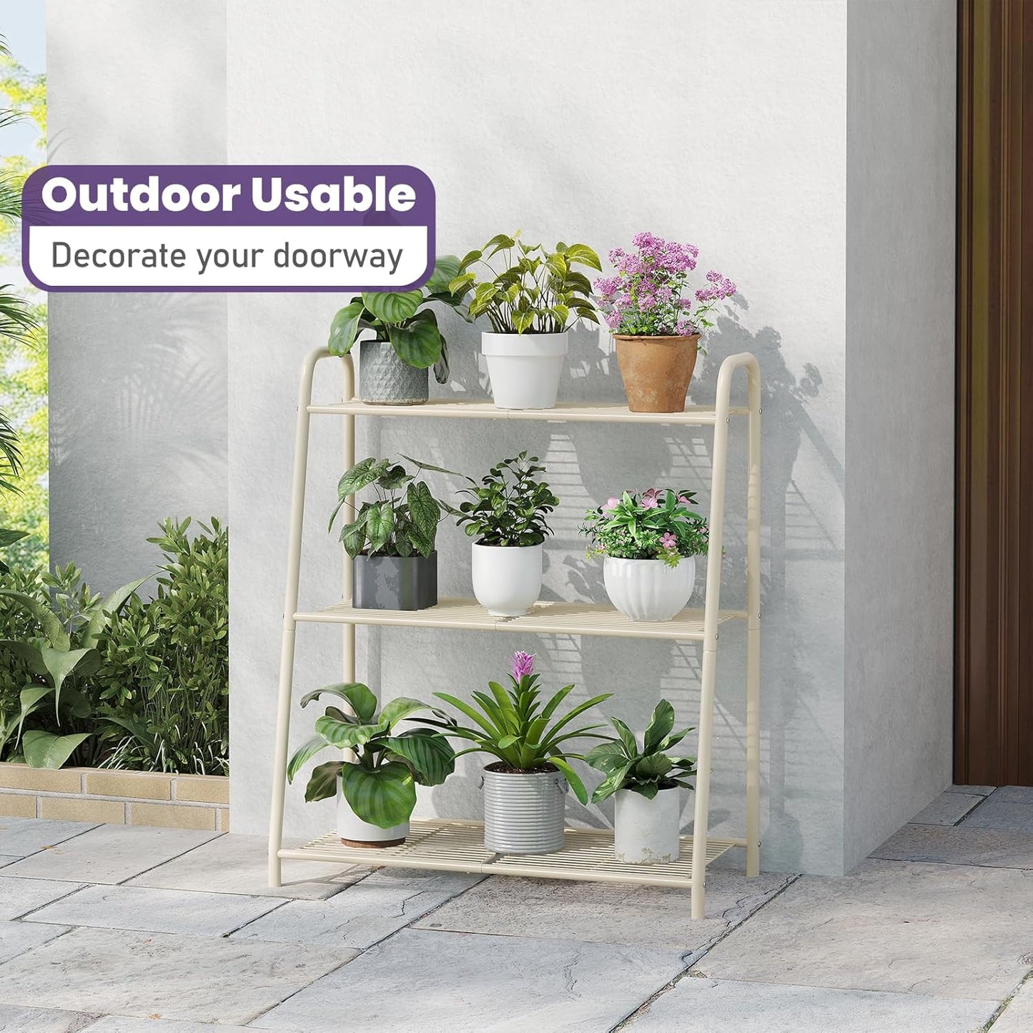 3-Tier Corner Plant Stand Indoor Outdoor , Metal Plant Shelf Black Large Heavy Duty Plant Rack Flower Pot Stand (White)