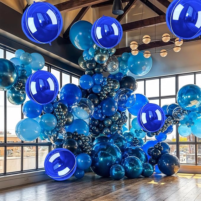 Giant 4D Foil Balloons, 6Pcs Large Metallic Royal Blue Round Balloons, 22 Inch Big Round Foil Balloon for Blue Sea Birthday Party Baby Shower Wedding Decorations