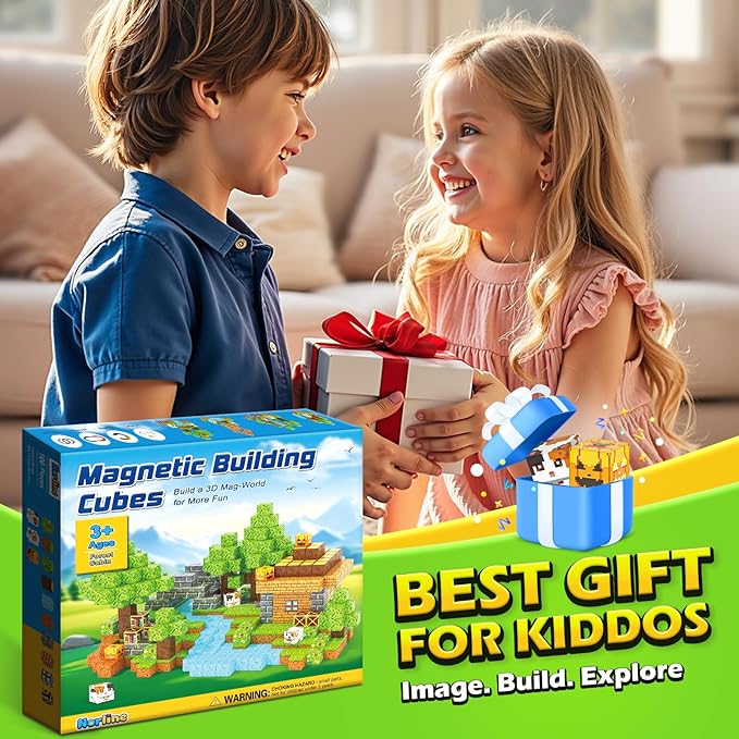 Magnetic Blocks - 100PCS Build Mine Magworld Forest Cottage Set, Kids Building Toys for Boys Girls Age 3-5 4-8 5-7, Construction Craft Sensory Toys Birthday Gifts for 3+ Years Old