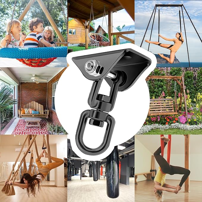 Heavy Duty Hammock Hanging Kit, 360° Rotating 1200 lb Swing Hangers for Hammock Chair Stand, Seat, Porch Swing, Yoga, Tree, Ceiling Mount, Indoor Outdoor Hanging Hardware Black | Pack of 3