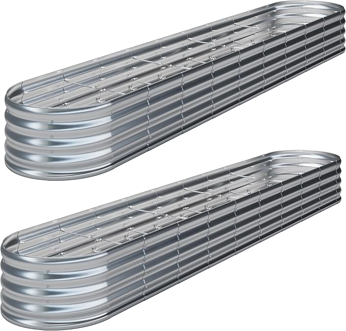 KFN 2PCS 12x1.8x1FT Galvanized Raised Garden Bed,Raised Garden Bed Kit-Oval Metal Vegetable Box,Large Planter Flower Boxes Outdoor,Planting for Vegetables,Flower,Herb,Sliver,0.7mm