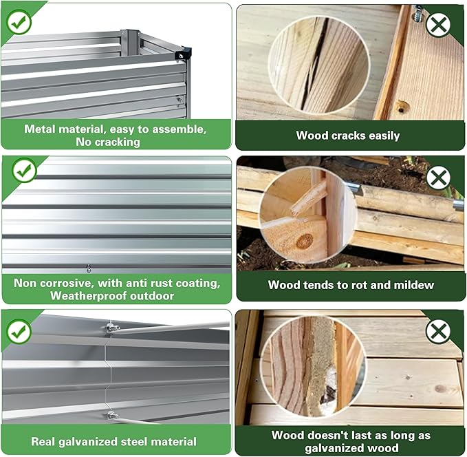 2 Pcs 4×3×1FT Galvanized Raised Garden Bed,Metal Planting Box for Outdoor Vegetable, Herb,Planter Gardening (Silver)