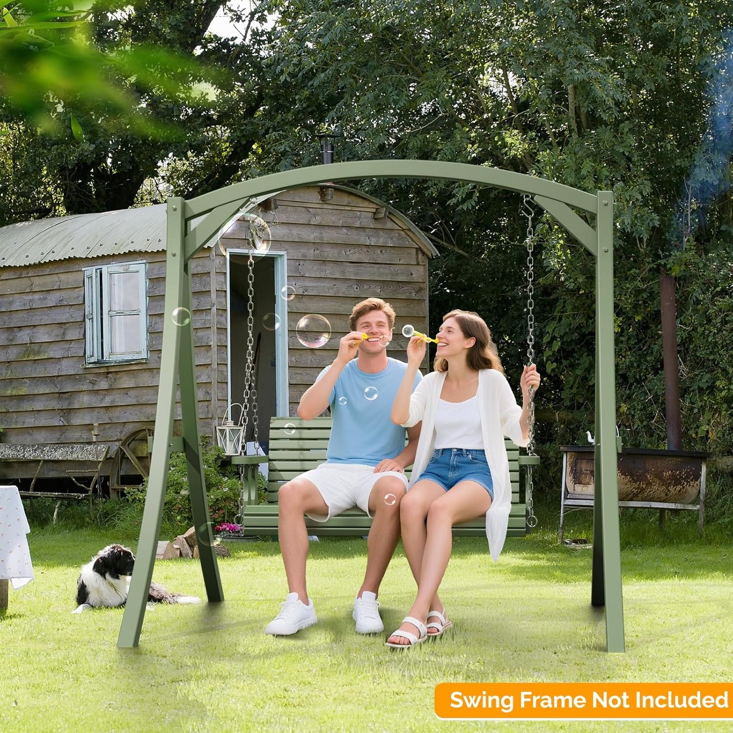 VINGLI Upgraded Patio Wooden Porch Swing for Courtyard & Garden, Heavy Duty 880 LBS Swing Chair Bench with Hanging Chains for Outdoors (Green, 4 FT)