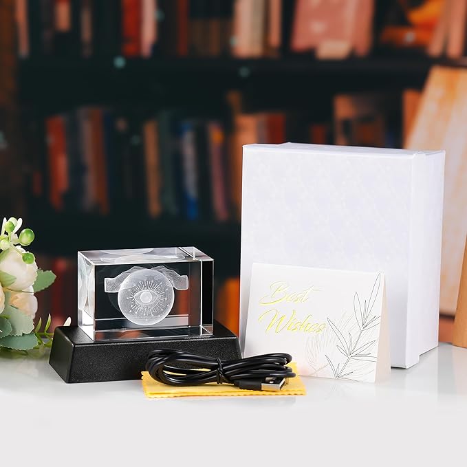 Qianwei 3D Crystal Evil Eye Decor - Evil Eye Light Halloween Witch Figurines Occult Medieval Goth Satanic Home Desk Decor Witchy Gifts Horror Lilith Statue