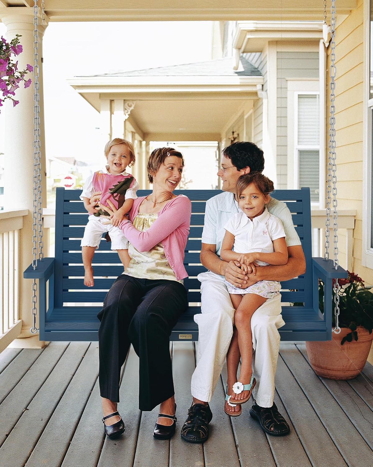 YEFU Hanging Porch Swing Outdoor,2-Seat Patio Swing Bench,All-Weather Swing Chair with Hanging Chains,Look Like Real Wood,for Garden and Courtyard,660LBS Weight Capacity,4FT,Navy Blue