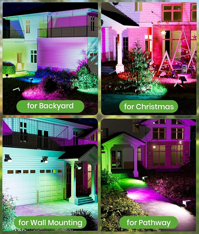Solar Spot Lights Outdoor, 58 LED 8 Color Modes Solar Spot Lights, Multicolor RGB Flood Light Waterproof IP67, 2-in-1 Wall Light for Tree Garden Pathway (Multicolor, 1 Pack)