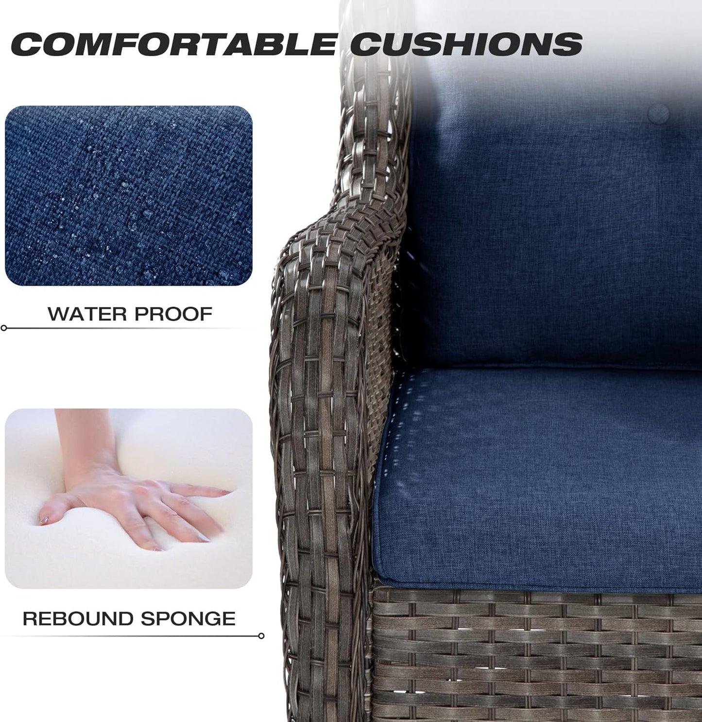 Joyside Patio Bistro Set Wicker Chairs - 3 Piece Outdoor Rattan Conversation Set with 2 Armrest Chair and 1 Side Table for Proch Deck Garden Backyard Balcony(Mixed Grey/Blue)