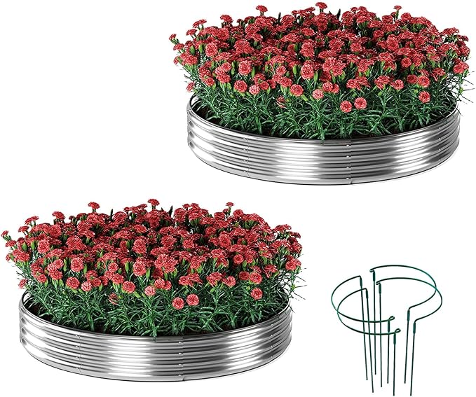 Galvanized Metal Planter Round Raised Garden Bed Kit for Gardening Outdoor,3x3x1ft 2 Grow Garden Box Raised Flower Bed,Round Galvanized Planter Outdoor Large Metal Fire Pit Ring