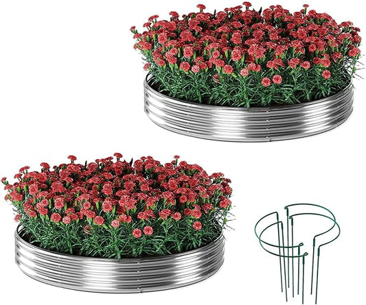 Galvanized Metal Planter Round Raised Garden Bed Kit for Gardening Outdoor,3x3x1ft 2 Grow Garden Box Raised Flower Bed,Round Galvanized Planter Outdoor Large Metal Fire Pit Ring