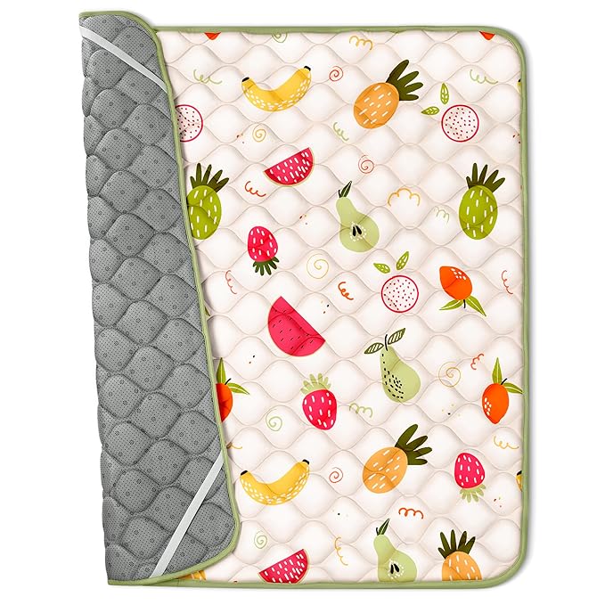 50x50 Playpen Mat, PIGLOG 0.8 Inch Thick Foam Baby Play Mat for Floor, Soft Fabric Cushioned Play mat for Babies,Washable Non-Slip Playmate for Baby, Infants & Toddlers (Light Yellow)