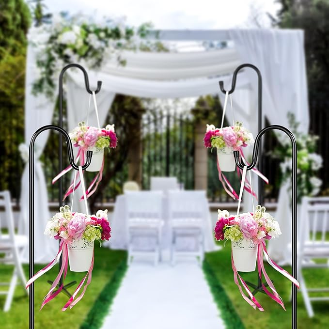 Ottsuls Shepherds Hooks with 5 Prongs Base for Outdoor - 92" Adjustable Bird Feeder Pole for Outside Hanging, Garden, Hummingbird Feeder, Plant Baskets, Solar Light Lanterns, Wedding Decor (1 Pack)