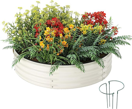 Galvanized Metal Planter Round Raised Garden Bed Kit for Gardening Outdoor,2x2x1ft Grow Garden Box Raised Flower Bed,Round Galvanized Planter Outdoor Metal Fire Pit Ring White