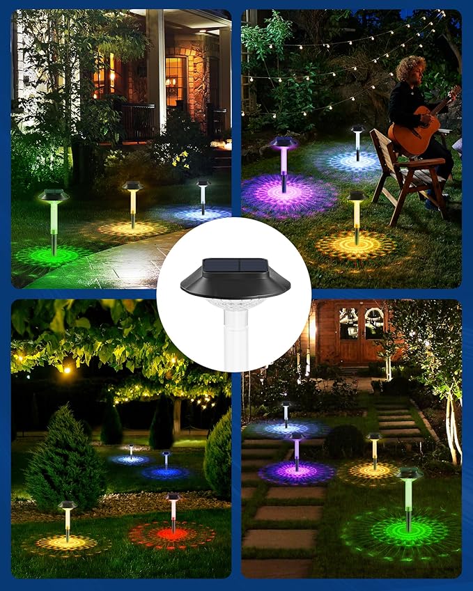 Color Changing Solar Pathway Lights - 10 Pack IP68 Waterproof Outdoor Solar Lights with 7 RGB Lighting Modes for Yard, Garden, Walkway, Pathway, Backyard, Lawn, Landscape Decoration