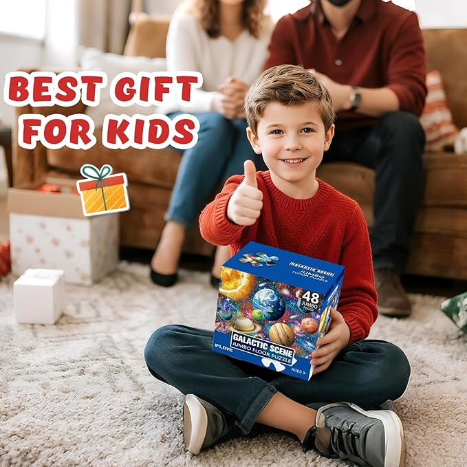 Jumbo Floor Puzzle for Kids,48 Piece Solar System Planet Large Jigsaw Puzzles for Toddler Ages 3-5,Preschool Educational Learning Space Toys Gift for Boys & Girls Ages 4-8