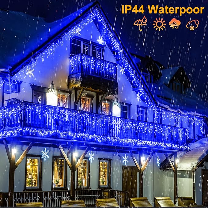 132ft Icicle Lights for Outside, 1280 LED Blue Christmas Lights Outdoor with 240 Twinkle Drops, 8 Modes Plug in Waterproof Timer Memory for Tree Wedding Party House Patio Eave Yard Holiday Decoration