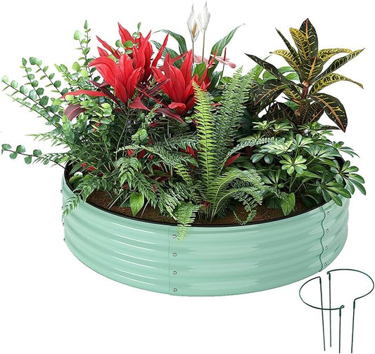 Galvanized Metal Planter Round Raised Garden Bed Kit for Gardening Outdoor,2x2x1ft Grow Garden Box Raised Flower Bed,Round Galvanized Planter Outdoor Metal Fire Pit Ring Green