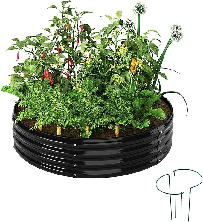 Galvanized Metal Planter Round Raised Garden Bed Kit for Gardening Outdoor,2x2x1ft Grow Garden Box Raised Flower Bed,Round Galvanized Planter Outdoor Metal Fire Pit Ring Black