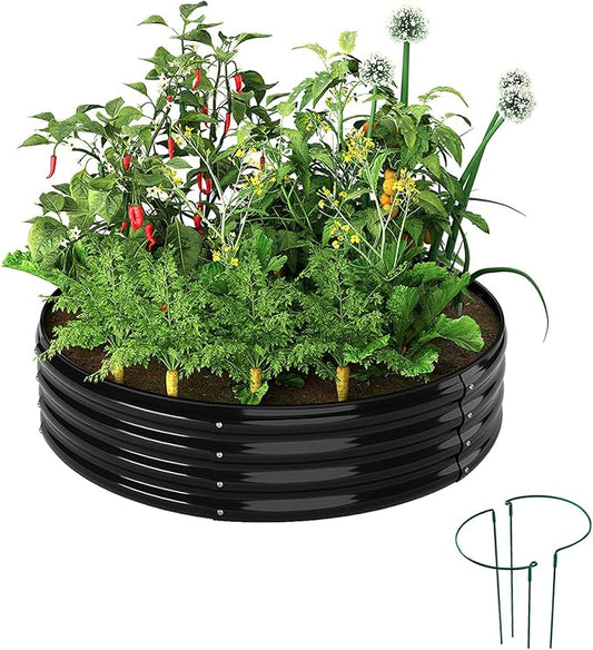 Galvanized Metal Planter Round Raised Garden Bed Kit for Gardening Outdoor,2x2x1ft Grow Garden Box Raised Flower Bed,Round Galvanized Planter Outdoor Metal Fire Pit Ring Black