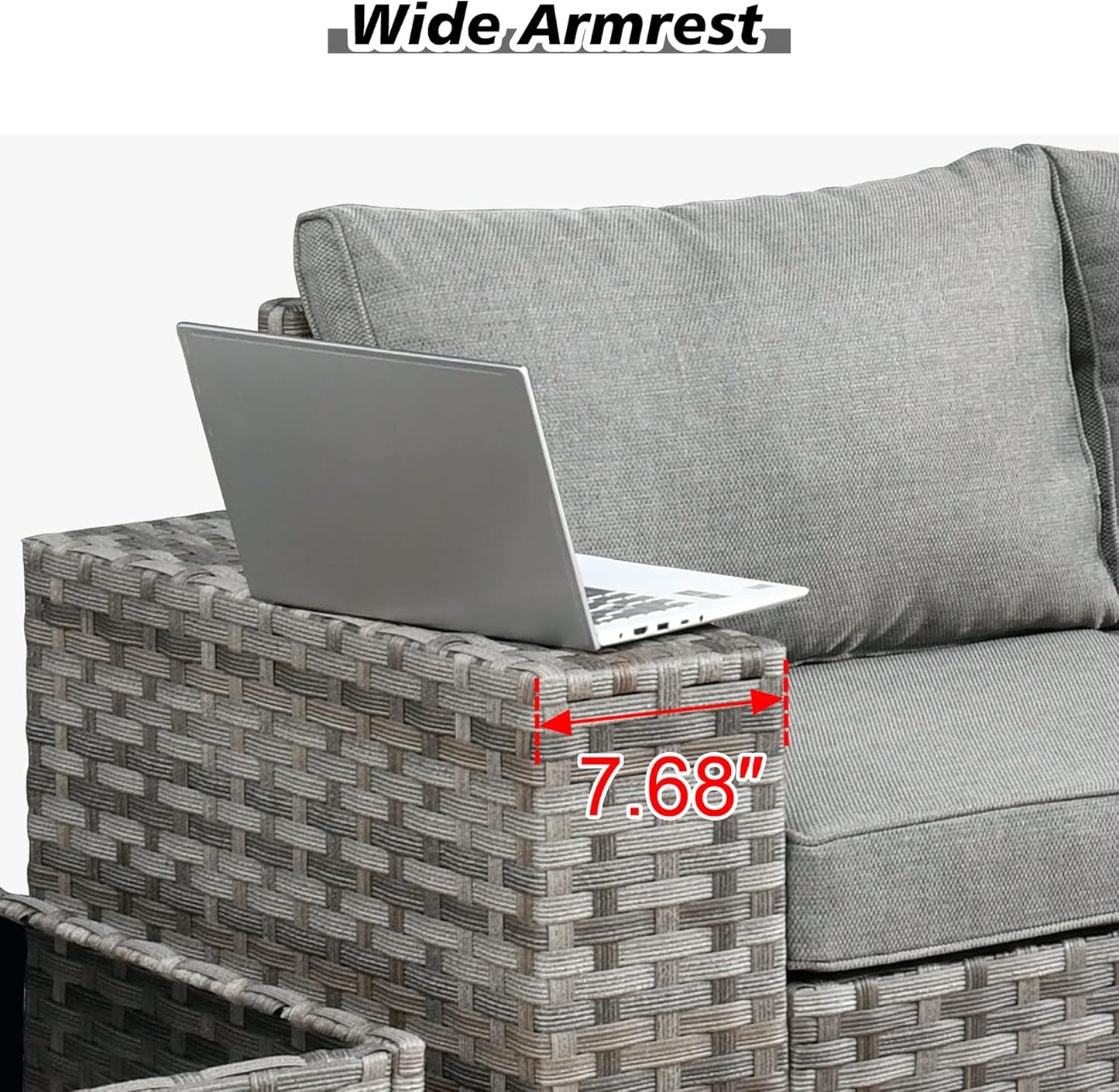 HOOOWOOO 9 Piece Modular Patio Outdoor Sectional Furniture Set with Large Propane Fire Pit Table,Wicker Conversation Sofa Set with Swivel Chairs,Outside Couch Set(Dark Grey)