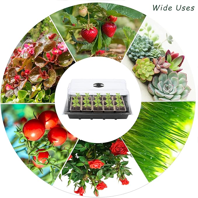 4 Pack Seed Starter Tray Kit, 120 Square Seed Peat Pots for Seedlings with Plants Labels, Planting Tools, Plastic Growing Germination Trays with Lids for Indoor Outdoor Gardening, Black