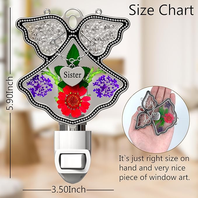 KY&BOSAM Angel Sister Night Light Flower in Glass with Metal Trim Sister Heart Night Light Nursery Bedroom Bathroom Decorative Accent Lite Elegant Home Decoration, Guardian Butte