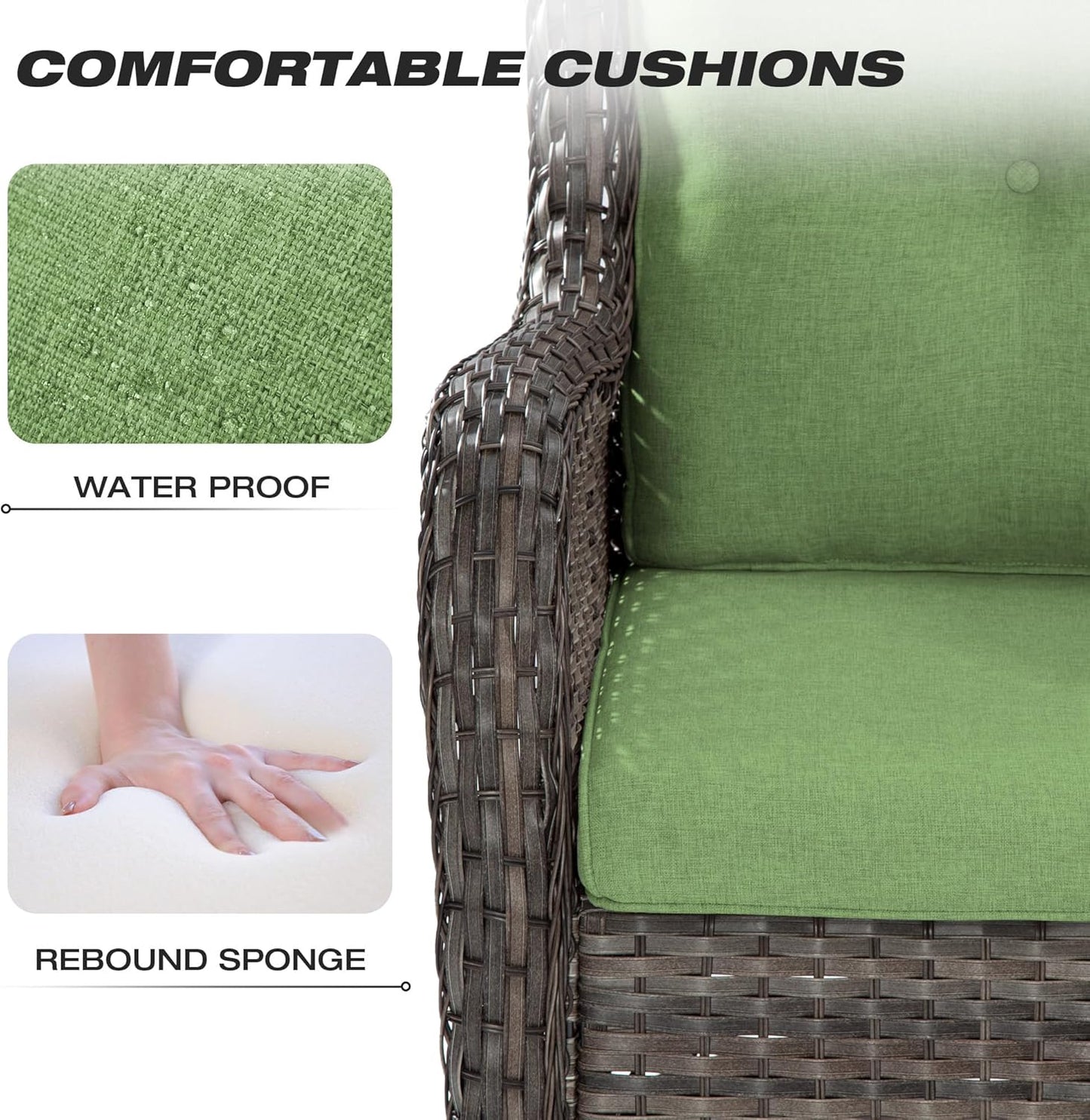 Joyside Outdoor Wicker Chair Rattan Patio Dining Chairs Set of 2 PE Wicker Patio Chairs with 4inch Seat Cushions Outdoor Patio Seating Chair for Garden, Backyard Deck(Mixed Grey/Green)