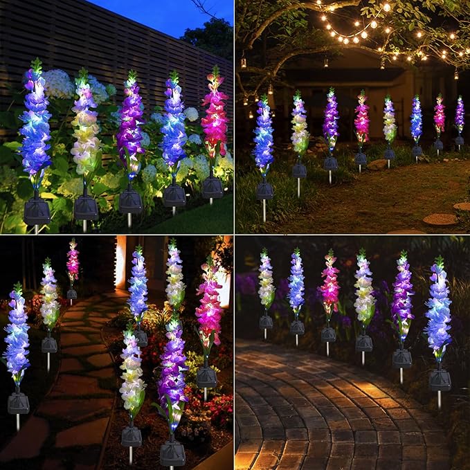 Solar Garden Lights, Solar Delphinium Flowers Lights 2 Pack 40 LEDs, Waterproof Solar Outdoor Lights Two Lighting Modes for Wedding Party Garden Yard Patio Lawn Decor and Gift for Mother