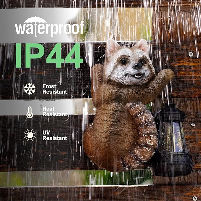 Raccoon Tree Hungger with Solar Lantern - 7.4 Inch Raccoon Outdoor Statue for Garden Yard Decor Outside,Best Garden Gifts for Mom,Women