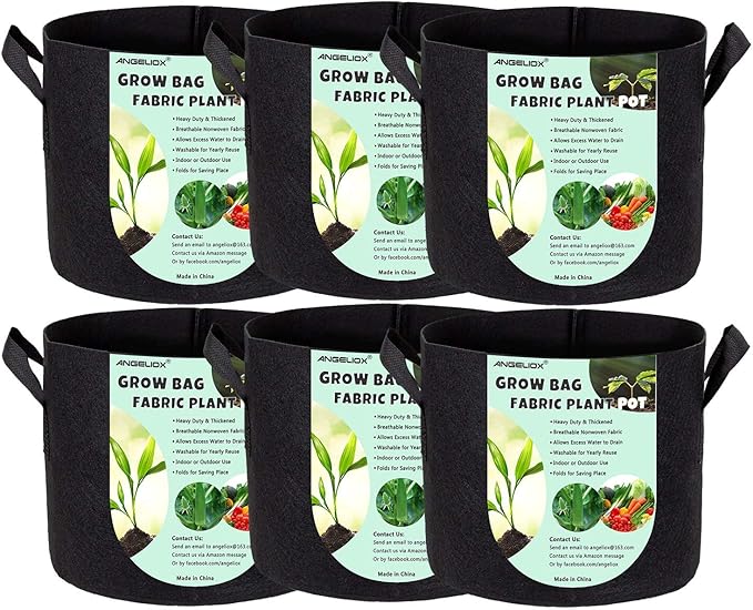 ANGELIOX 6 Pack 5 Gallon Plant Grow Bag,Aeration Nonwoven Fabric Pots Thickened Container with Sturdy Reinforced Handles, Indoor & Outdoor Grow Containers for Vegetables & Fruits
