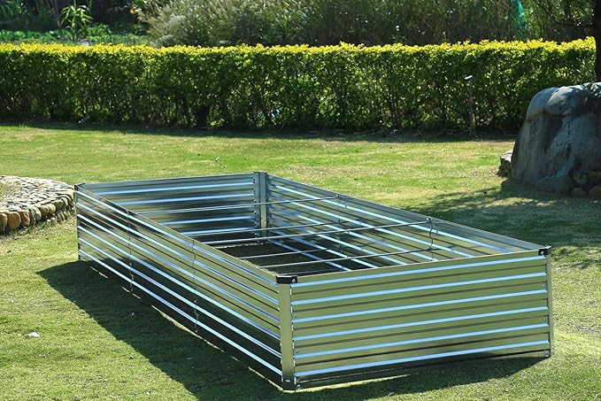 2 Pack 12x2x1FT Galvanized Raised Garden Beds Kit Outdoor Metal Gardening Planter Box for Vegetable Elevated Flower Herbs,Silver