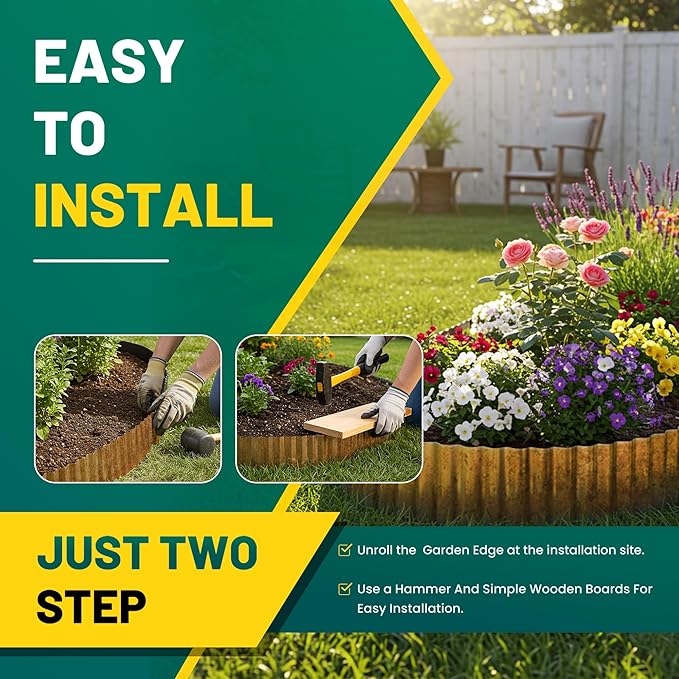 Corrugated Metal Garden Edging, 6"×40Ft Durable Landscape Border for Garden, Lawn, Flower Beds and Paver Edging (Rusty)