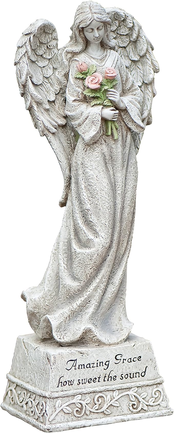 Roman Exclusive Standing Angel with Roses and Amazing Grace Verse, 14-Inch, Made of Resin Stone