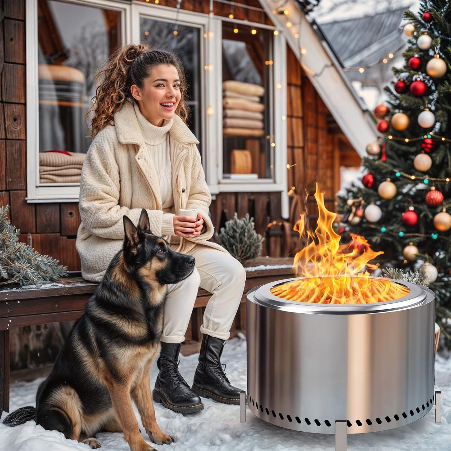 HGD 27.5" Smokeless Fire Pit with Stand, Stainless Steel Wood Burning Firepit for Friends & Family Gatherings, Secondary Combustion Outdoor Patio Stove for Garden BBQ & Bonfire