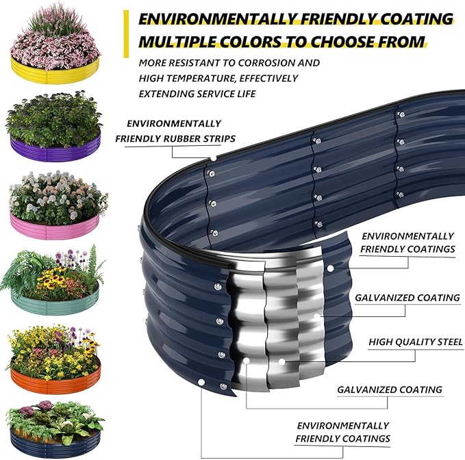 Galvanized Metal Planter Round Raised Garden Bed Kit for Gardening Outdoor,3x3x1ft Grow Garden Box Raised Flower Bed,Round Galvanized Planter Outdoor Large Metal Fire Pit Ring