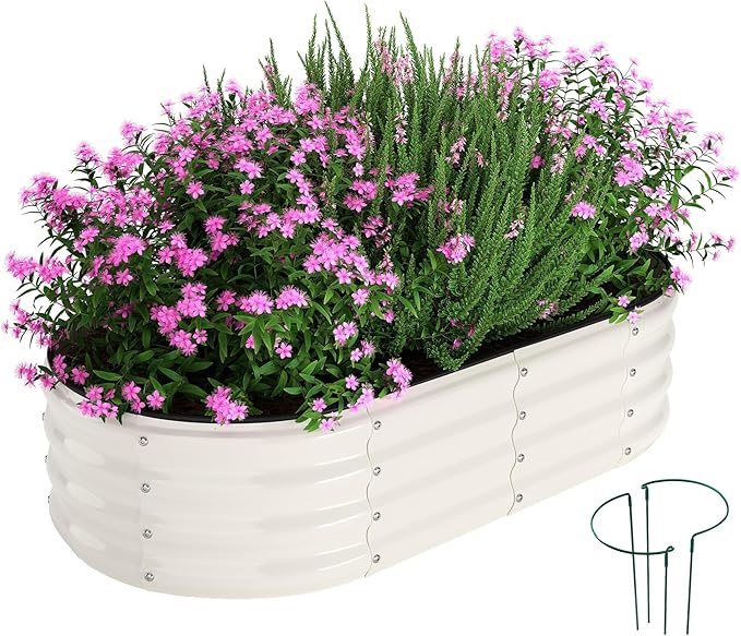 Galvanized Metal Planter Raised Garden Bed Kit for Gardening Outdoor,4x2x1ft Planter Grow Garden Box Raised Flower Bed,Long Vegetable Clearance Herb Raised Garden Beds for Gardening White