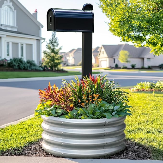 KING BIRD Raised Garden Bed Galvanized Round Planter Box Outdoor for Gardening, Plants, Vegetables, Flowers, Silver, 24x24x12 in, 2 Packs