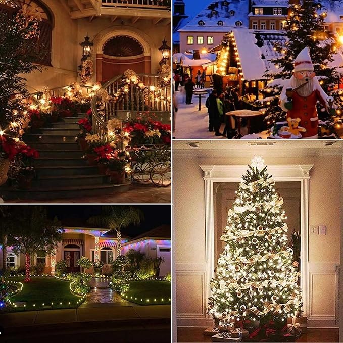 Vintage C9 LED Christmas Lights, 100 Feet C9 String Lights with 100 LED C9 Plastic Bulbs, Waterproof Connectable Lights for Christmas Tree Roofline Garden Patio Backyard Cafe Decor, Warm White