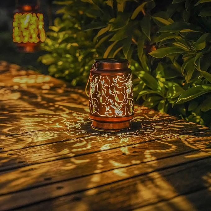 2 Pack Solar Hummingbird Lanterns Outdoor Hanging Decor Lantern,Waterproof Hollow Out Metal Decorative Garden Light,Graceful Decoration for Patio,Yard,Landscape,Walkway,Festival