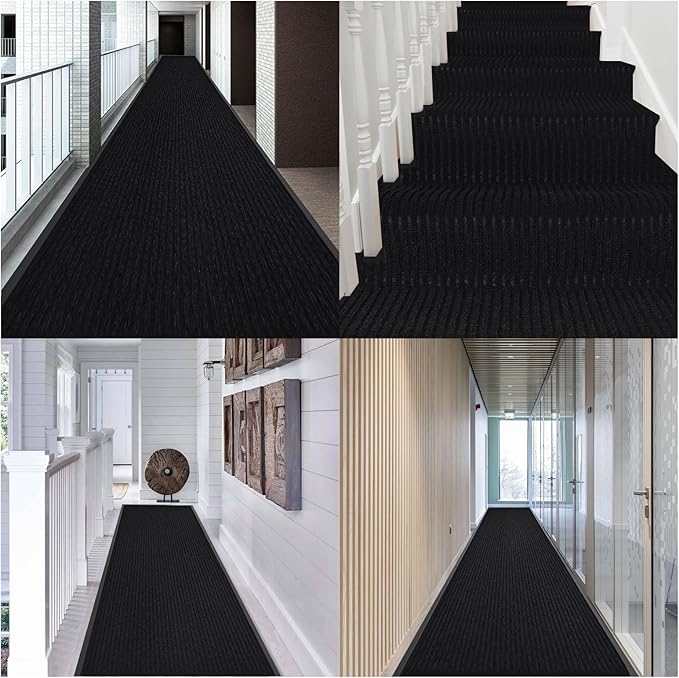 Rubber Door Mat About W3' ×L10' Heavy Duty Large Outdoor Indoor Mat Durable Entrance Doormat Waterproof Rubber Back Rugs for Home Entryway Patio Porch Office Business Areas (Jet Black)