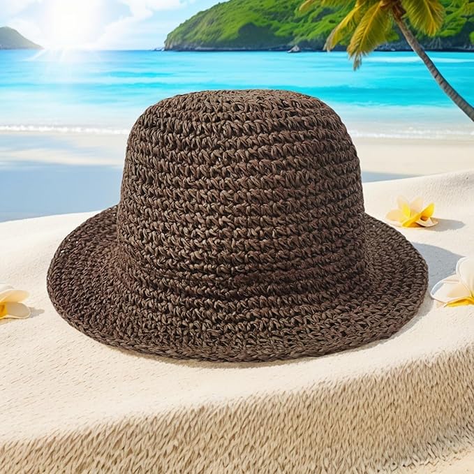 Womens Straw Beach Sun Hats, Foldable Packable Floppy Handmade Crochet Hats for Women,Large Summer Vacation Wide Brim Hat