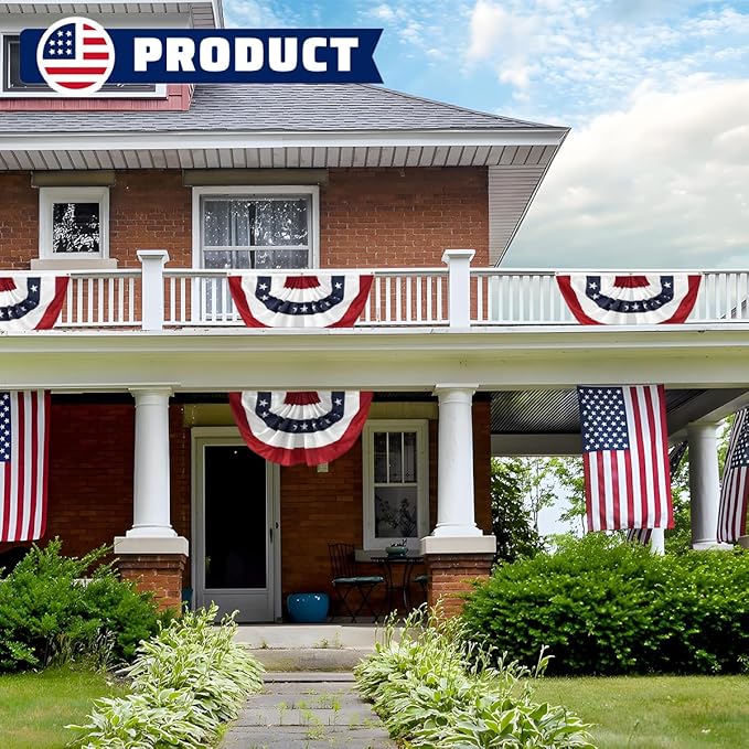 4Pack American Bunting Flags 2x4Ft USA Pleated Fan Flag 4th of July Patriotic Decorations Flag Embroidered Stars & Sewn Stripes Canvas Header Brass Grommets Decor Outside Porch Garden